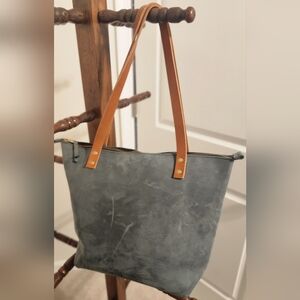 PLG Medium Tote - Storm- Leather-Handle Slate Tote Bag